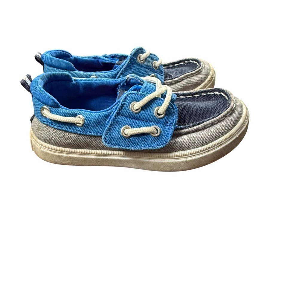 Sperry Toddler Boat Shoes Blue Gray Canvas Lace Up Deck Shoes Nautical Casual 7